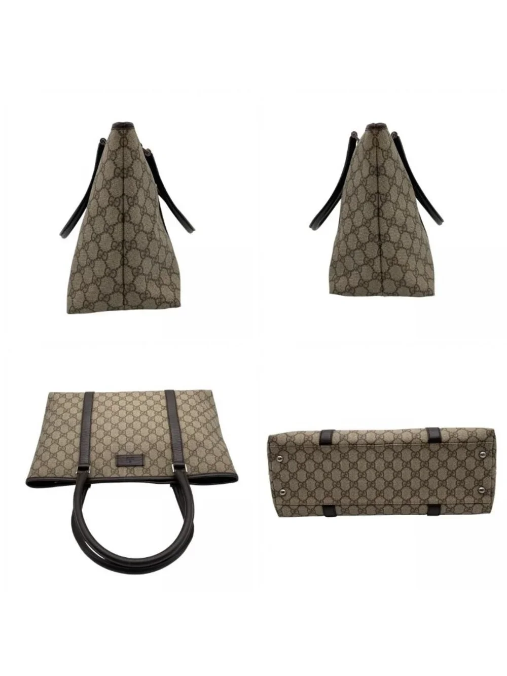 Gucci Tote Handle GG Supreme Leather Gray Judah Brown Silver Classic Simple